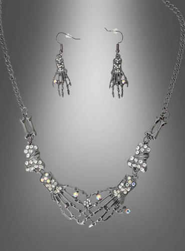 Skelett hand schmuckset silber - skelett,